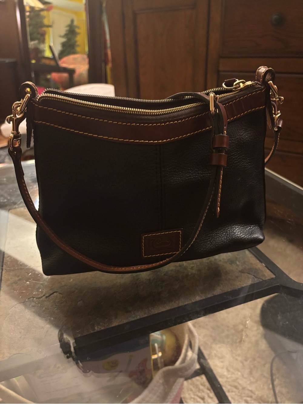 Dooney & Bourke Black and Brown Leather Shoulder Bag